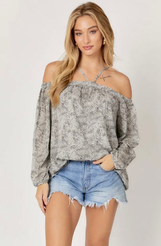 Printed Off Shoulder Loose Top