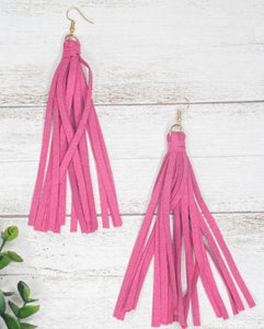 Life is Better in Cowboy Boots Pink Leather Fringe Earrings