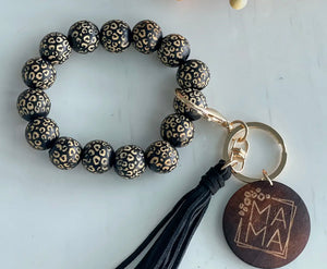 Mama Wristlet Keychain "Black Leopard"